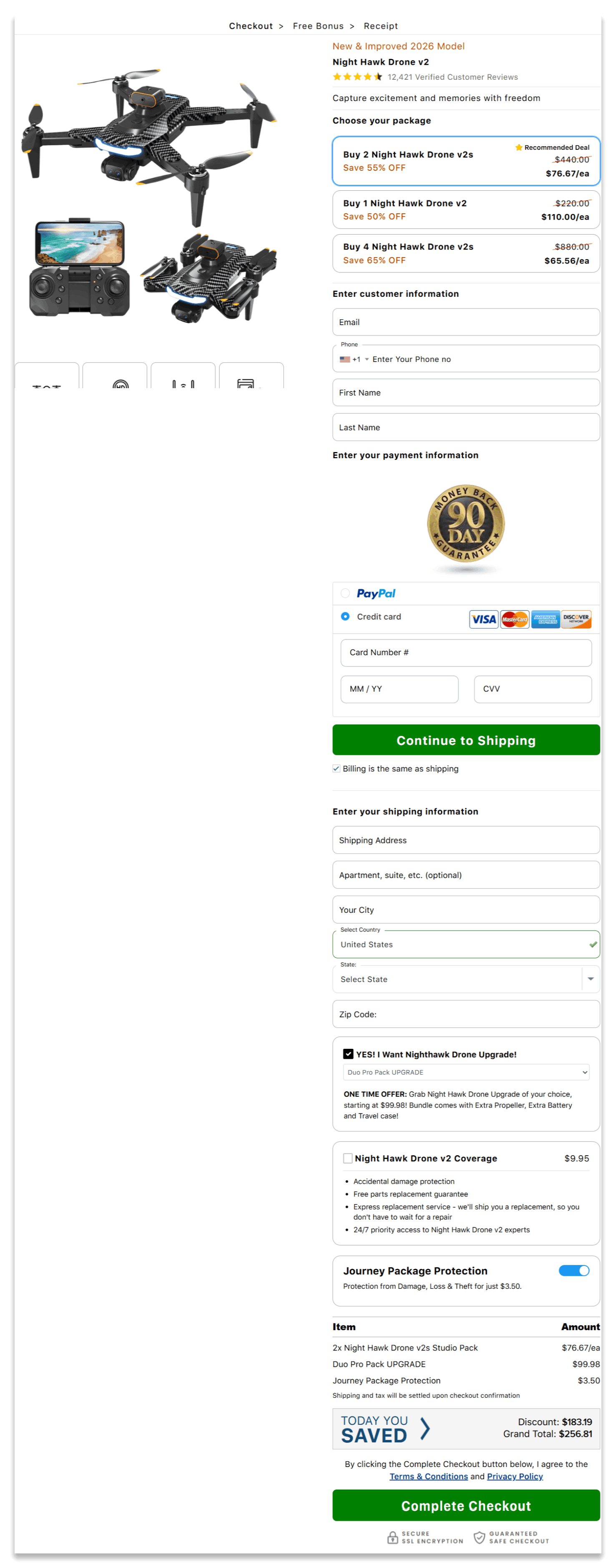 Night Hawk Drone secure checkout page